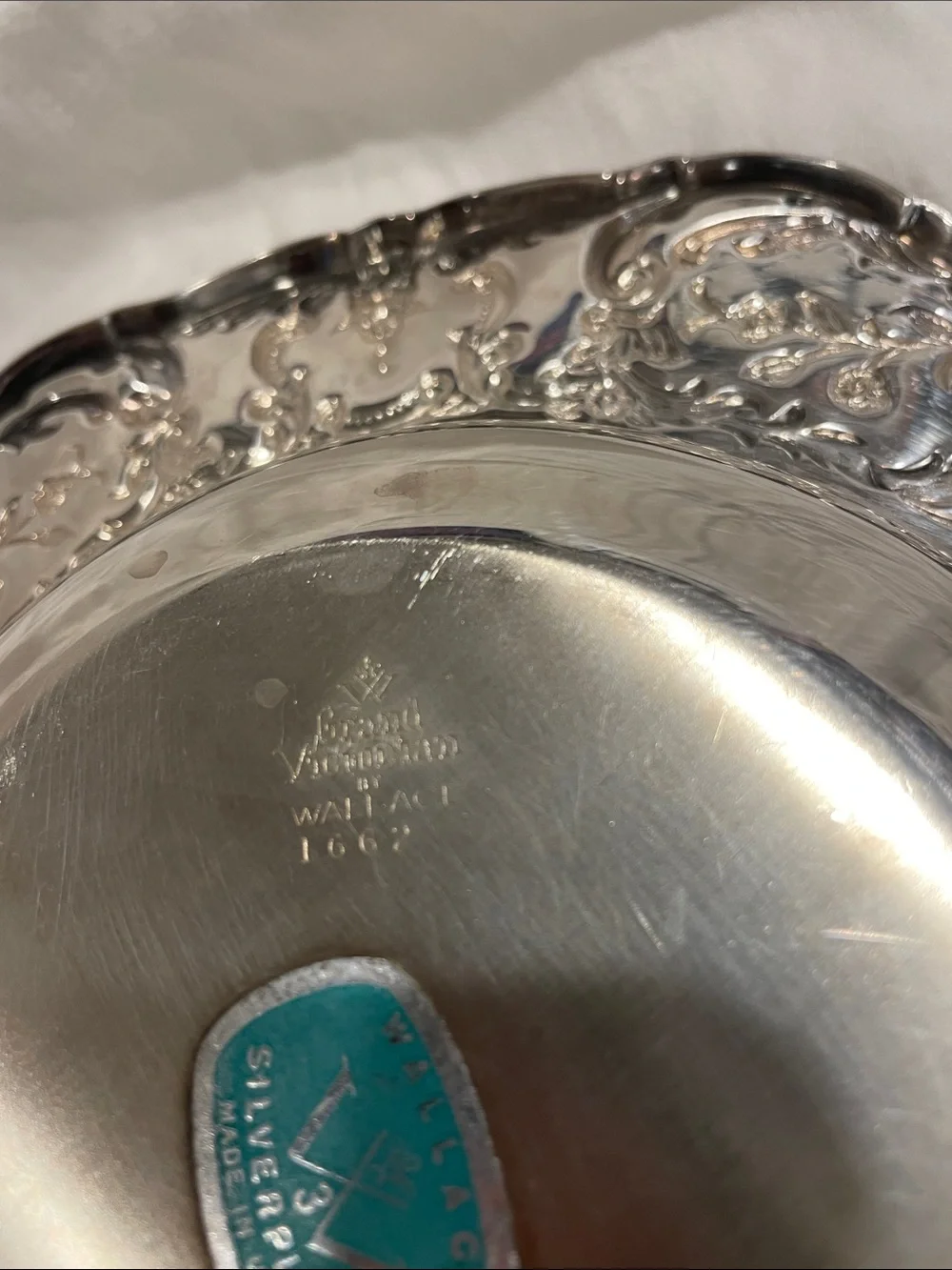 Wallace Ornate Silver Decorative Serving Bowl with Floral Scroll Rim